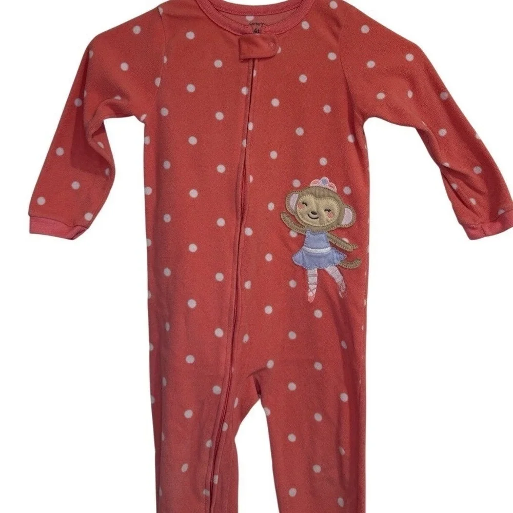 Carter's‎ Baby Girls Pink Polka Dot Monkey Ballerina Footie Pajamas Sleepwear 4T